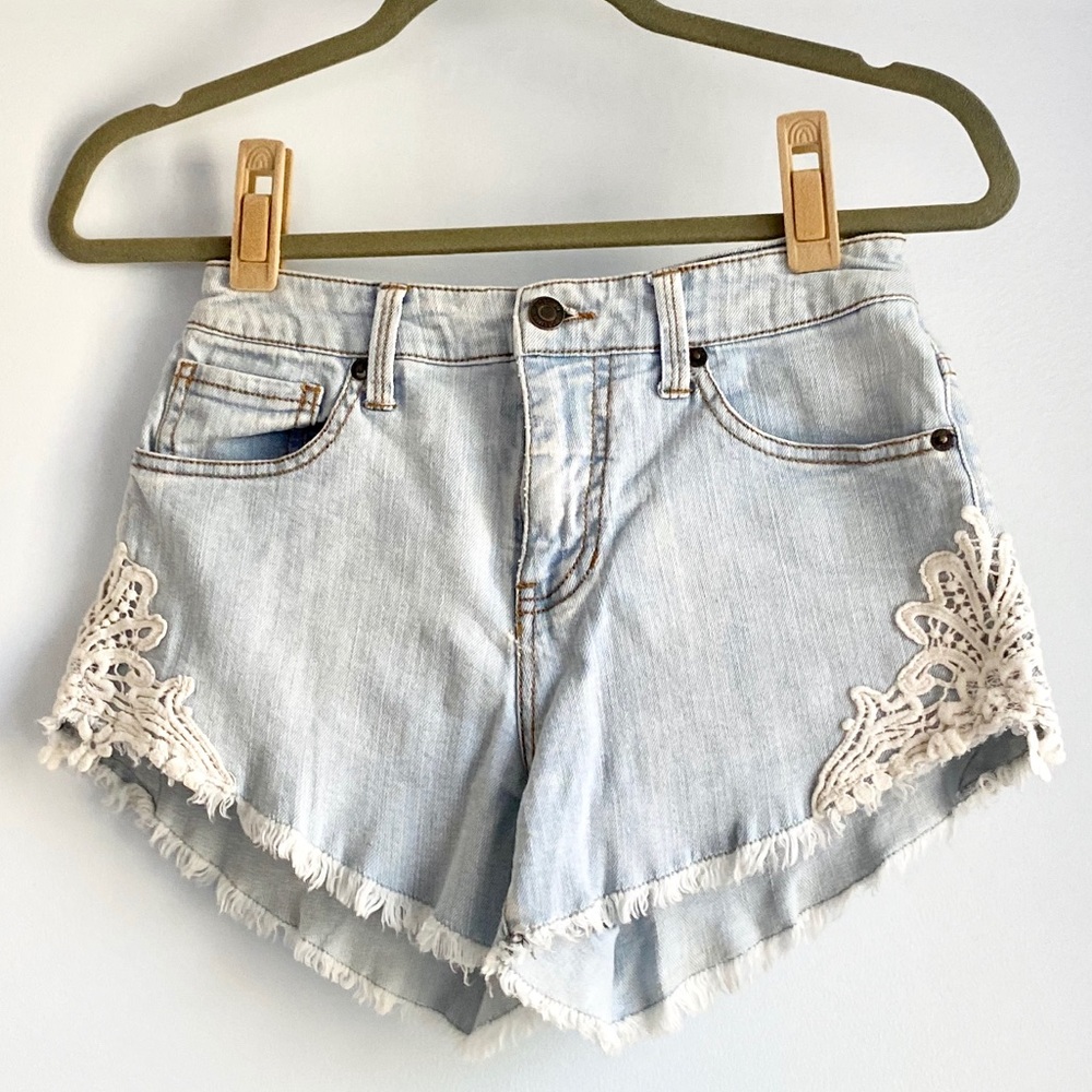 High Waisted Denim Short with Lace Detail
